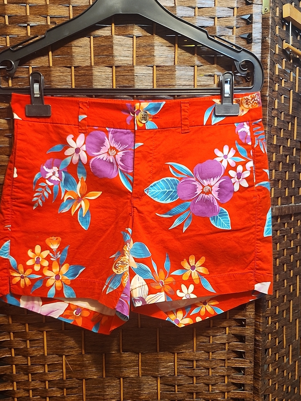 Old Navy Red Floral Bermuda Shorts with Purple & Blue Accents